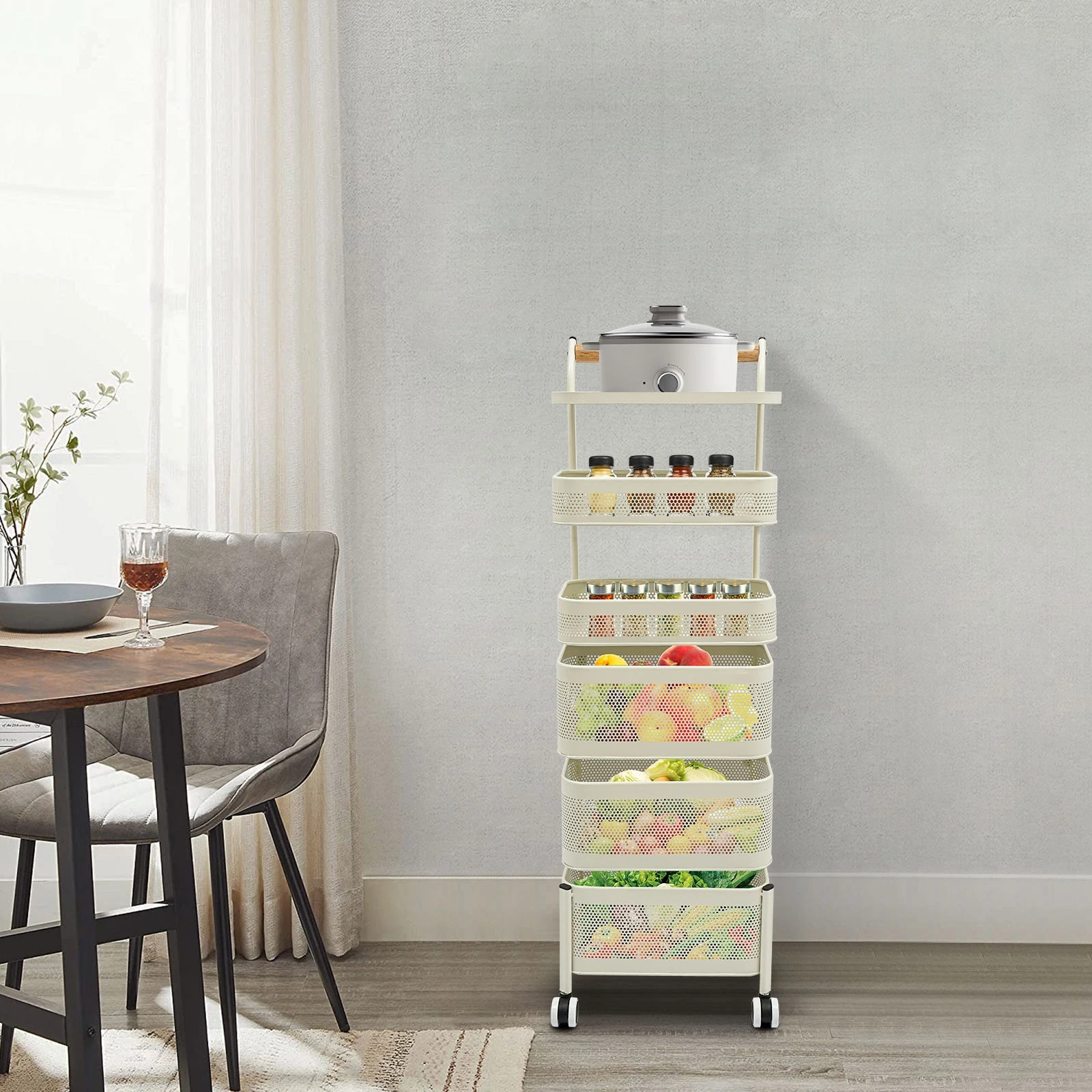 6 Tier Vegetable Rotating Basket Rack Fruit Snack Storage Kitchen Organizer
