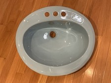 Vtg 19x16 Ceramic Light Blue Self Rimming Drop In Mansfield Bathroom Sink, NEW