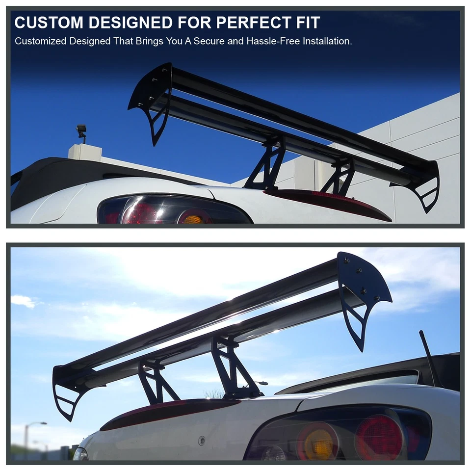 Black Aluminum Adjustable GT Double Deck F1 Style Trunk Spoiler Wing - Image 3 of 4