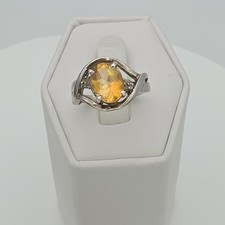 Vintage Citrine Ring Diamond Accents 925 Sterling Silver Size 5 FREE $HIPPING!!