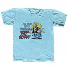 Vintage 80s/90s Blue Funny Cowboy Graphic Tee Size Large