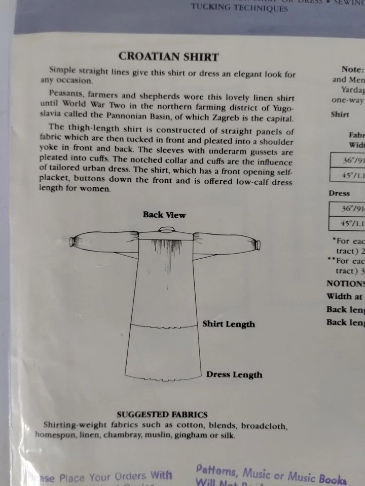 Folkwear #117, "Croatian Shirt, Ethnic Pattern for Shirt or Dress, Sewing & Tuck - Image 4 of 4