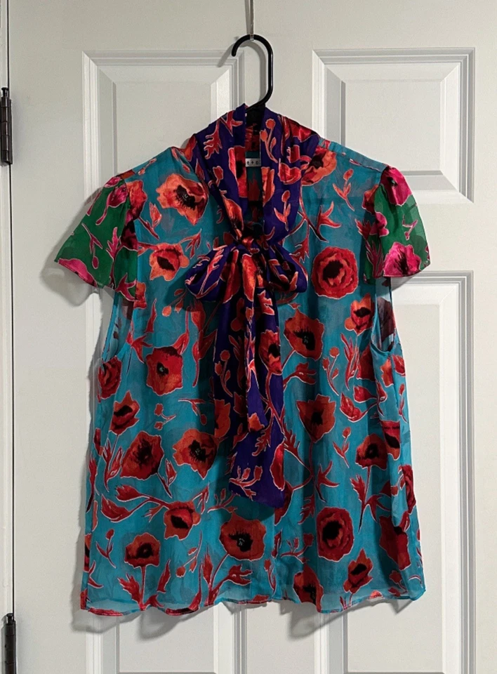 Top Alice + Olivia Jeannie Cuello con lazo Floral Terciopelo Seda Burnout Talla XL Foto 2 de 4