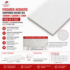 SUSPENDED CEILING TILES Fine Fissured Surf ND Board 1195mm x 595mm 1200 x 600mm