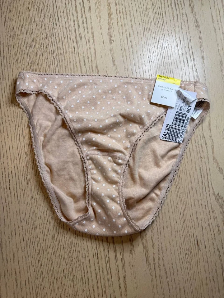 Женские трусики-бикини Charter Club размер M бежевые с белыми горошеками лот из 5 - Изображение 4 из 4