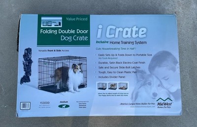 New MidWest Homes Medium iCrate Folding Double Door Dog Crate NIB 30 x19 x21 