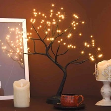 Lighted Tabletop Tree Lamp 108 LED 20 Inch Artificial Bonsai with Timer