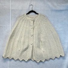 Handmade Cape Poncho Shawl Women's One Size Cream Crocheted Knitted Button Front