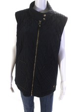 Joules Womens Graphic Lined Striped Quilted Collared Zipped Vest Navy Size 16
