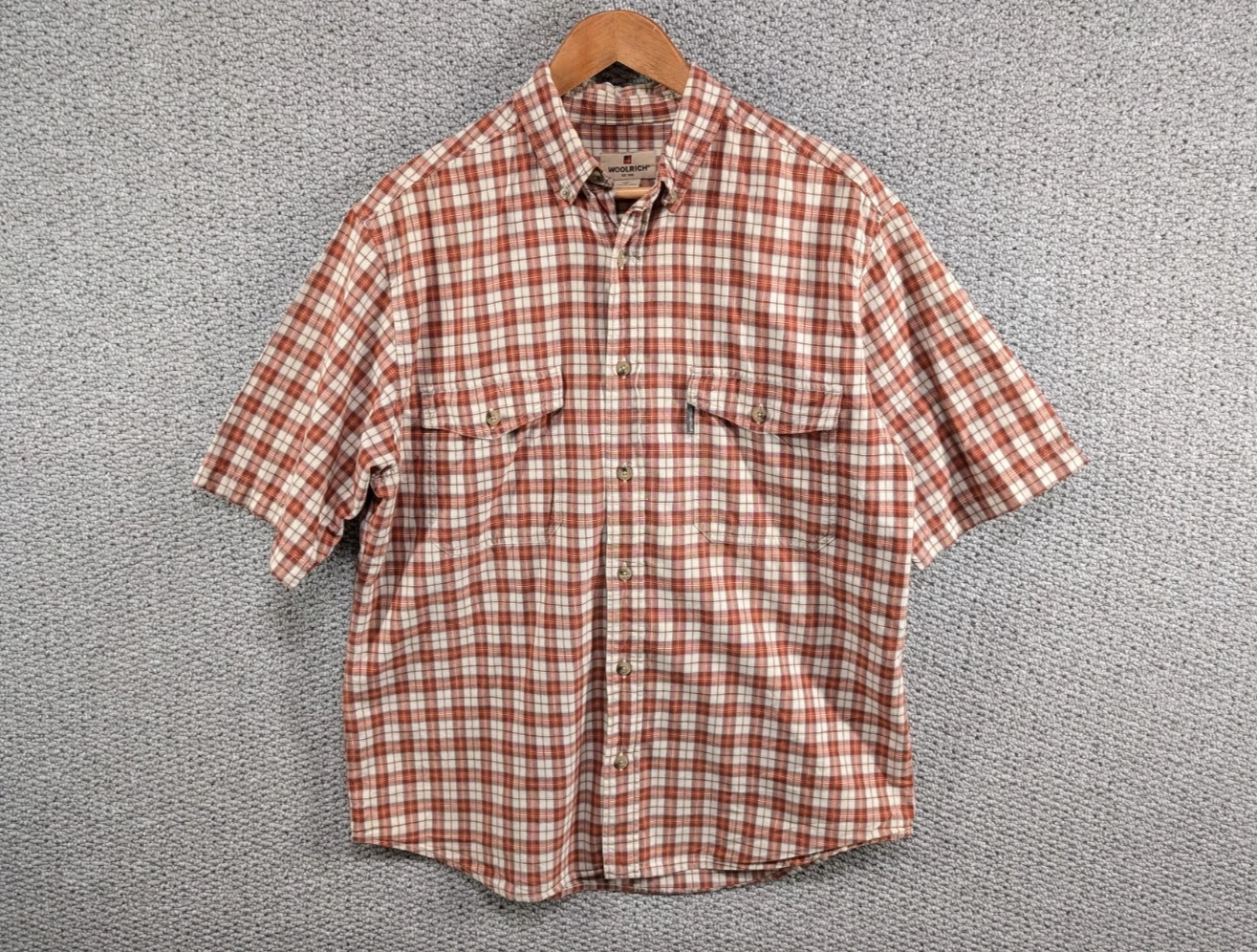 WOOLRICH Outdoor Wear Men's Check Plaid Tartan Hiking Field Button Down Shirt M