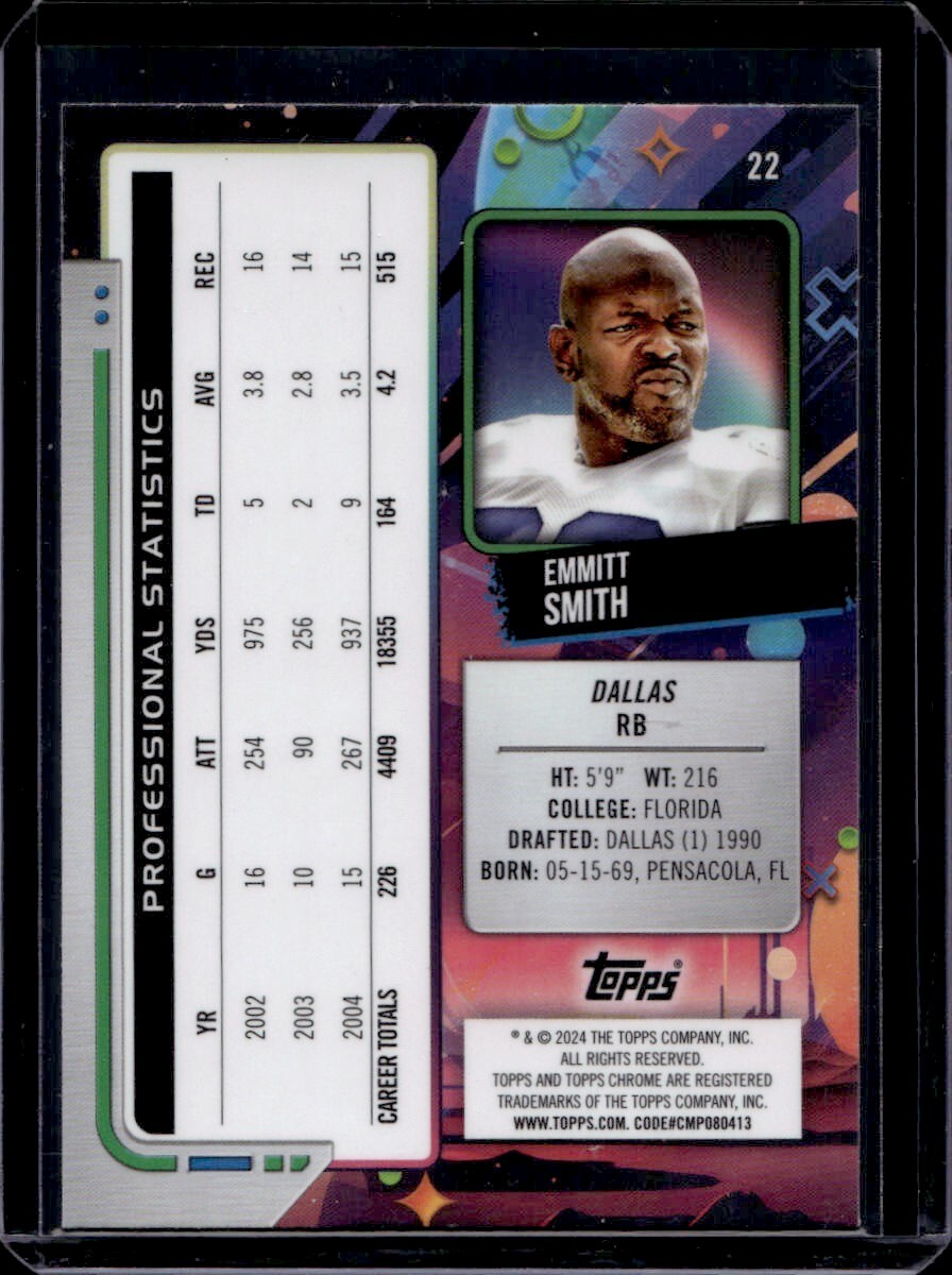 2024 Topps Cosmic Chrome Emmitt Smith Cowboys Purple Nebula