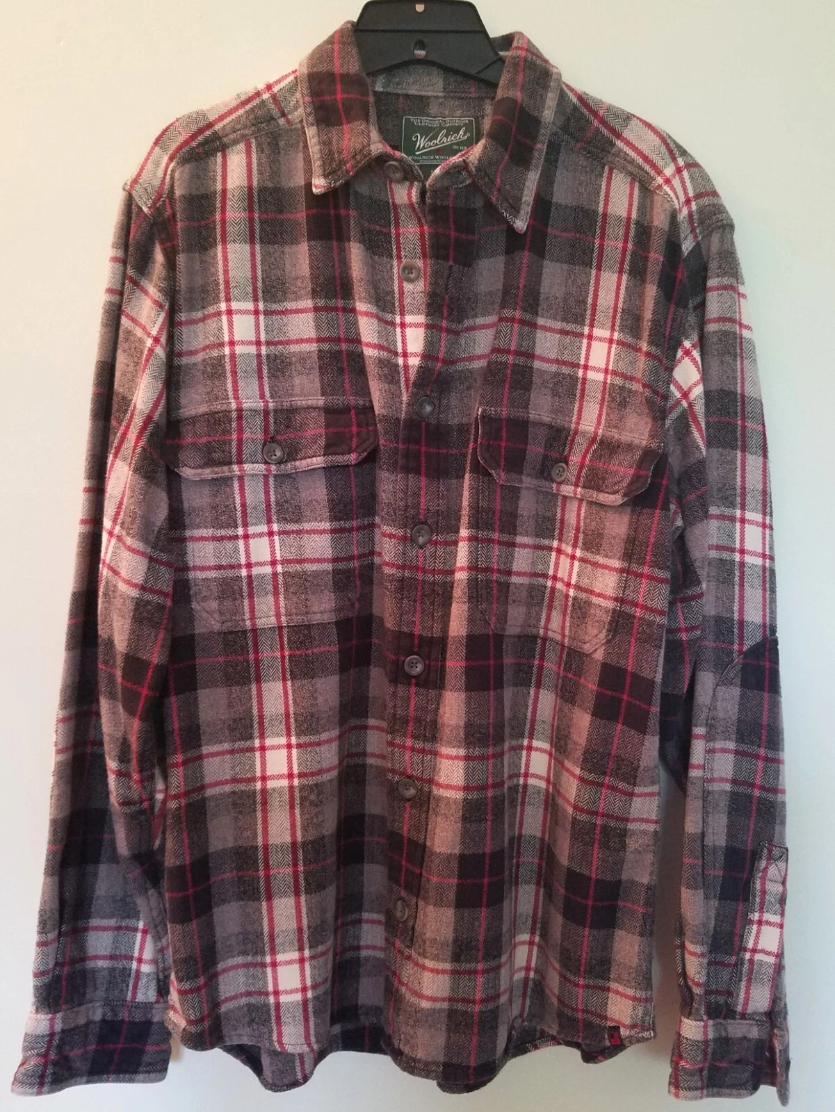 Woolrich Shirt Medium Brown Red Cream Plaid Oxbow Bend Flannel Outdoor Button Up
