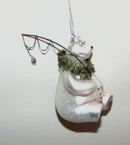 Polar Bear with Fishing Pole Ornament Glass