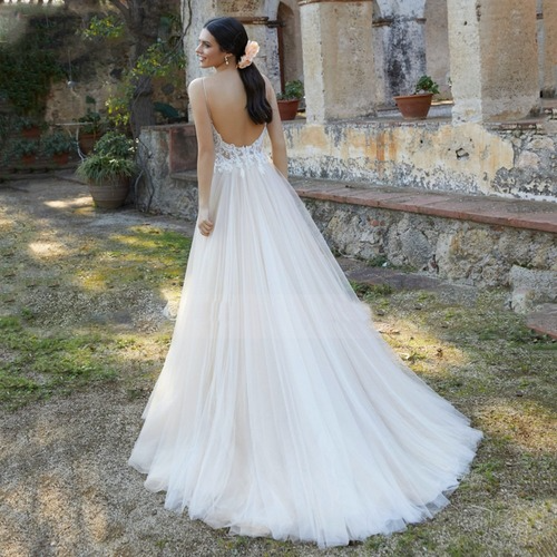 Spaghetti Straps Wedding Dress 2022Lace Appliques Backless High SlidTulle  Bridal | eBay