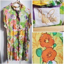 Vintage 60s House Dress Lounge MISS ELAINE Flower Power KAFTAN Volup PSYCHEDELIC