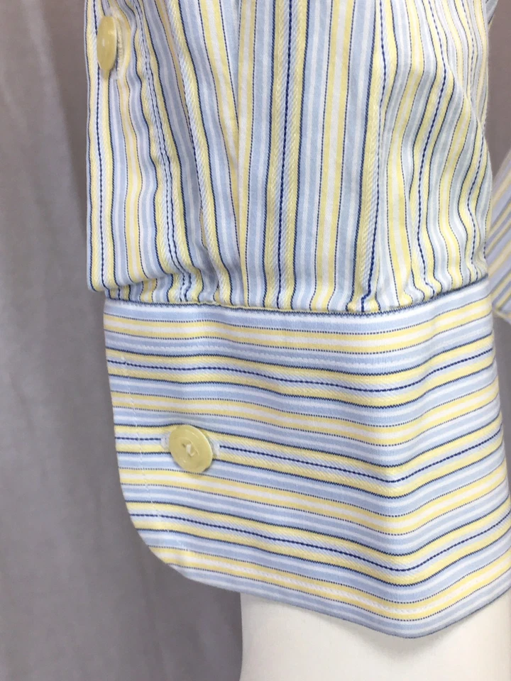 Camisa L/S Para Hombre IKE Behar NY 151/2 Mediana 34 Amarillo Pálido y Azul Rayas Foto 4 de 4