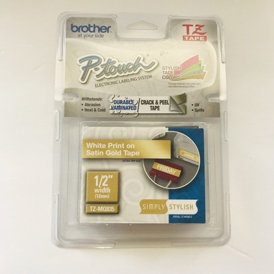 Brother P-touch TZ Tape 1/2â 12mm White Print On Satin Gold Tape TZ-MQ835 | eBay