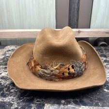 Stetson 'The Gun Club' Feathered Hatband Felt Western Fedora Hat Brown Size 7