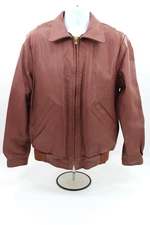 VTG Rocking R Genuine Bison Leather Brown Bomber Jacket Men's Medium USA MADE