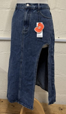 Cider Mid / long Solid Slit Denim A Line Skirt UK L