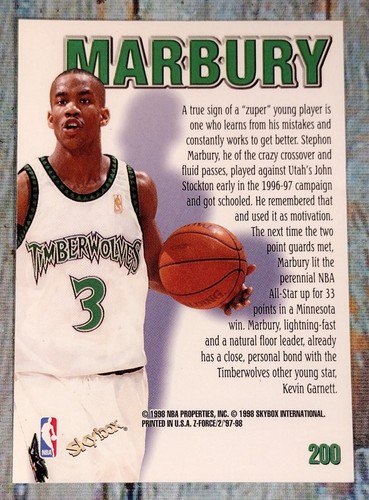Stephon Marbury Minnesota Timberwolves 1998 Skybox Z Force #200 - Picture 3 of 5
