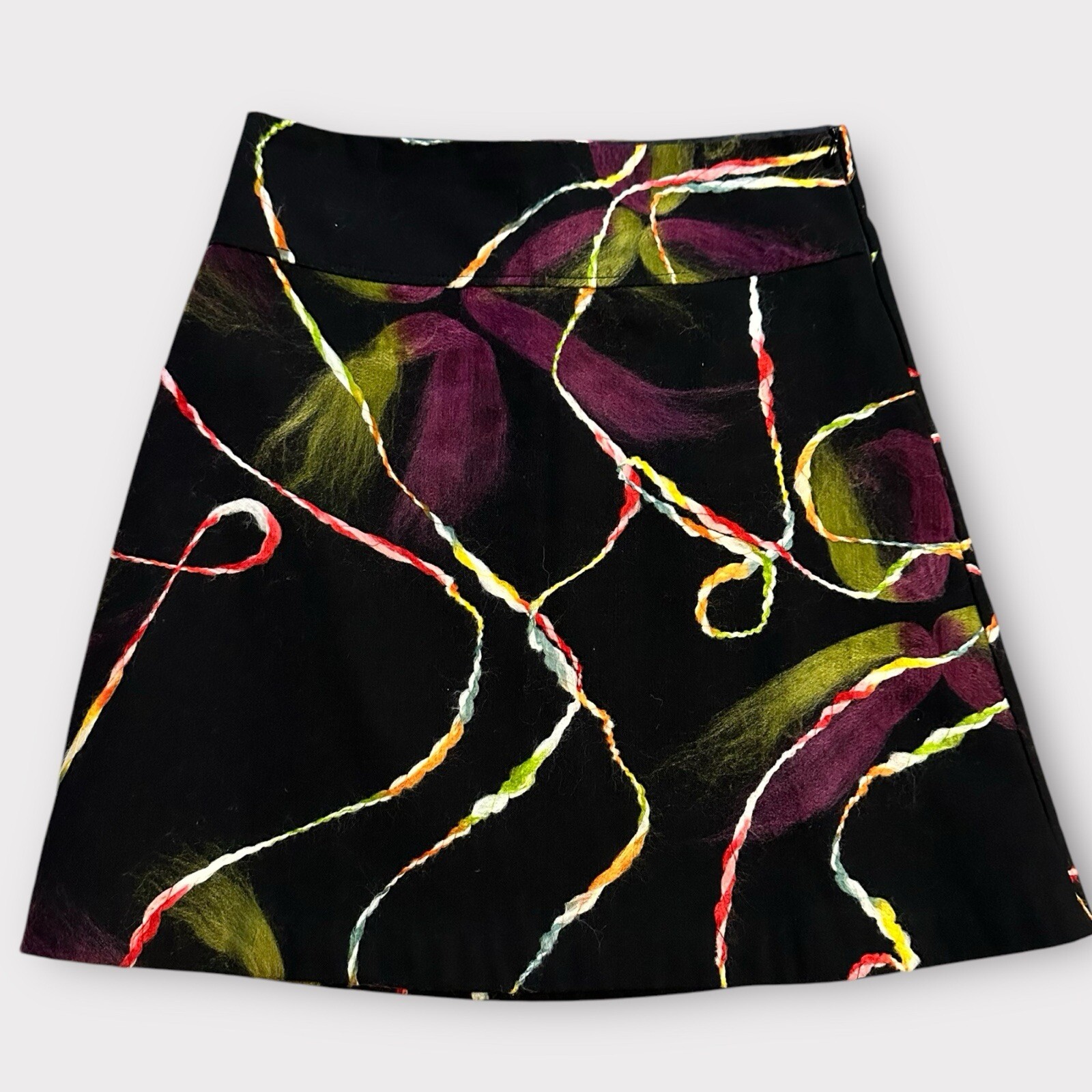 Falda Desigual 38 EE. UU. 8 Lana Hilo Textil Adorno Bordado Hasta la Rodilla Línea A