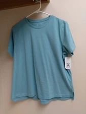 Womens Petite Xersion T-shirt, cotton blend, aqua, Large, short sleeve, NWT