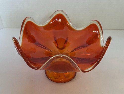VIKING Epic 6 Petal ART GLASS PERSIMMON Footed PEDESTAL Orange Amberina GORGEOUS - Picture 3 of 13