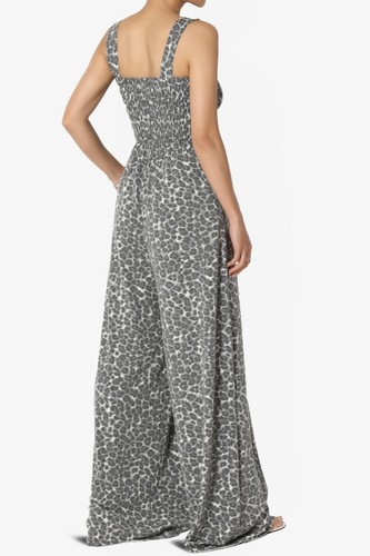 TheMogan S~3X TALL Leopard Print Wide Strap Smocked Cami Wide Leg Long Jumpsuit - Picture 16 of 17
