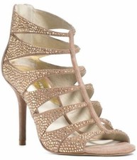 $235 Michael KORS MAVIS KHAKI MK LOGO ZIPPER CRYSTAL CAGE BOOTS  6 I LOVE SHOES