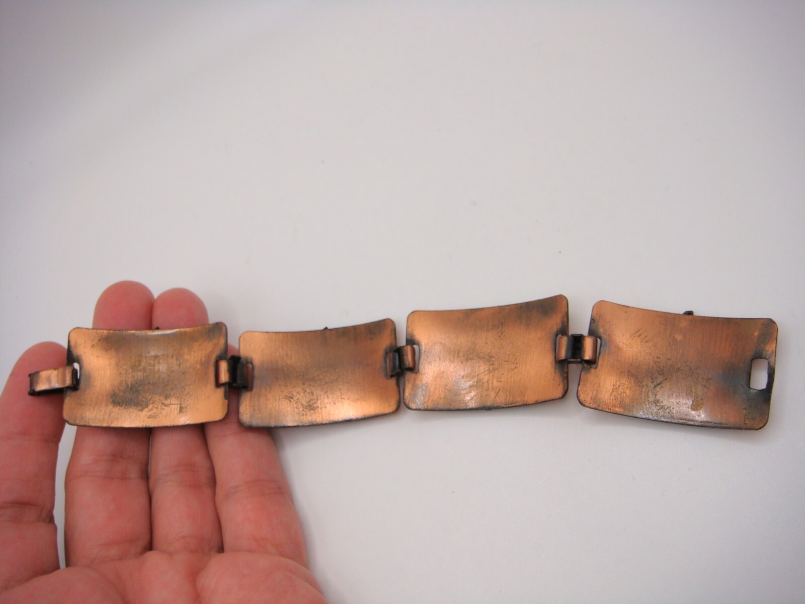 VINTAGE FOUR PANEL COPPER MAPLE LEAF BRACELET EST… - image 4