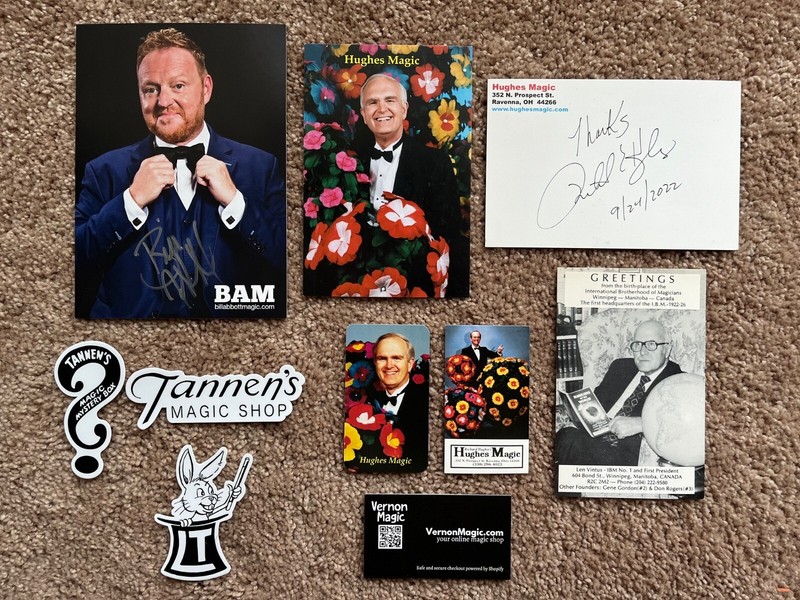 Autographed Magician Postcard and Business Card Lot - 10 Items, Many Rare