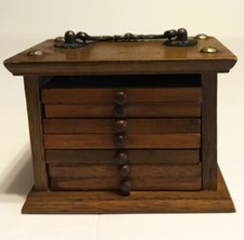 Vintage Set of 7 Wooden Coasters in Storage Box with Metal Handle