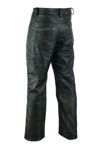 Premium Distressed Brown Genuine Leather Men's Motorcycle Biker Pant - Picture 3 of 4