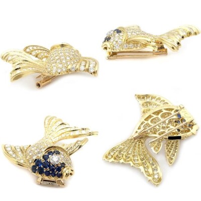 王冠と星のデザイン 襟章 K18 バッチ Van Cleef & Arpels fish motif brooch Diamond K18YG P0026064 | eBay