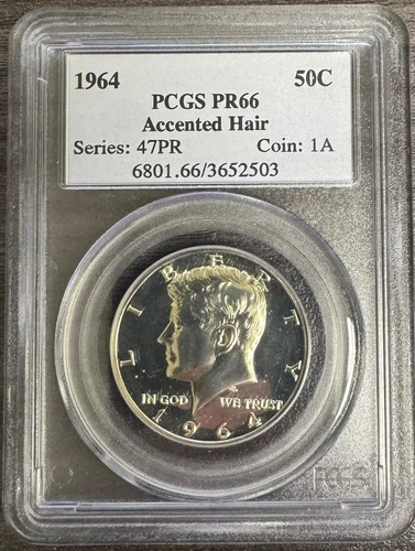 1964 Silver Proof Accented Hair Kennedy Half Dollar PCGS PR66