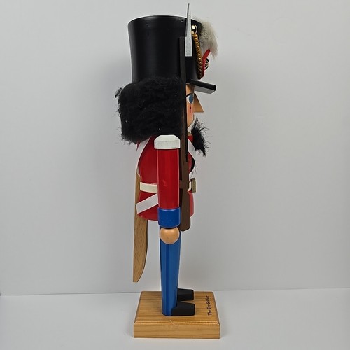 Vtg. 14” Wooden Nutcracker Holiday Christmas Soldier Red &Blue Uniform & Blk Hat - Picture 4 of 5