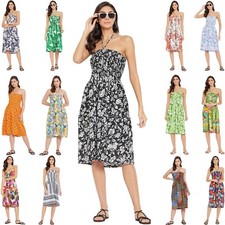 Women Casual Tube Dress Boho Smocked Halter Dresses Midi Sundress Cover Up Girls