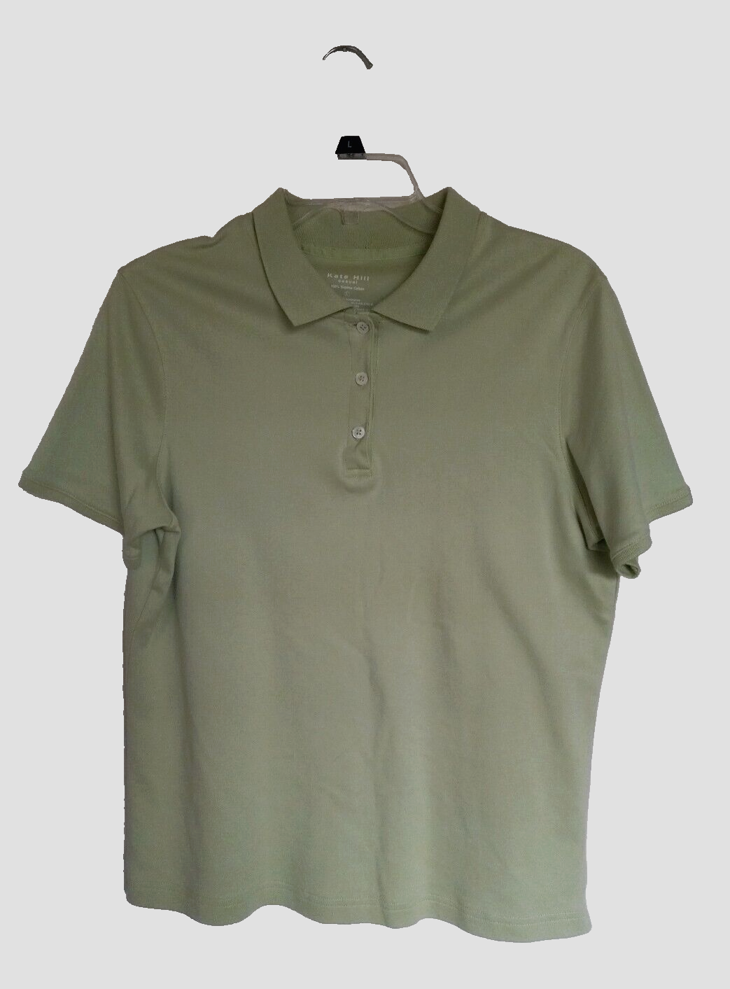 Kate Hill Supima Cotton Women's Polo Shirt Casual L Green Essential Knits