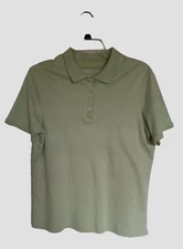 Kate Hill Casual Essential Knits Women's Polo Shirt L Green Supima Cotton