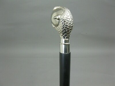 Victorian brass walking stick sterling silver looking like cane Eagle Egg Handle