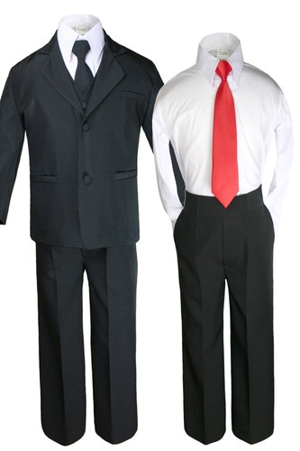C NEW BABY BOY KID TEEN 6pc BLACK FORMAL TUXEDO SUIT Pick A Free Necktie - Picture 8 of 20