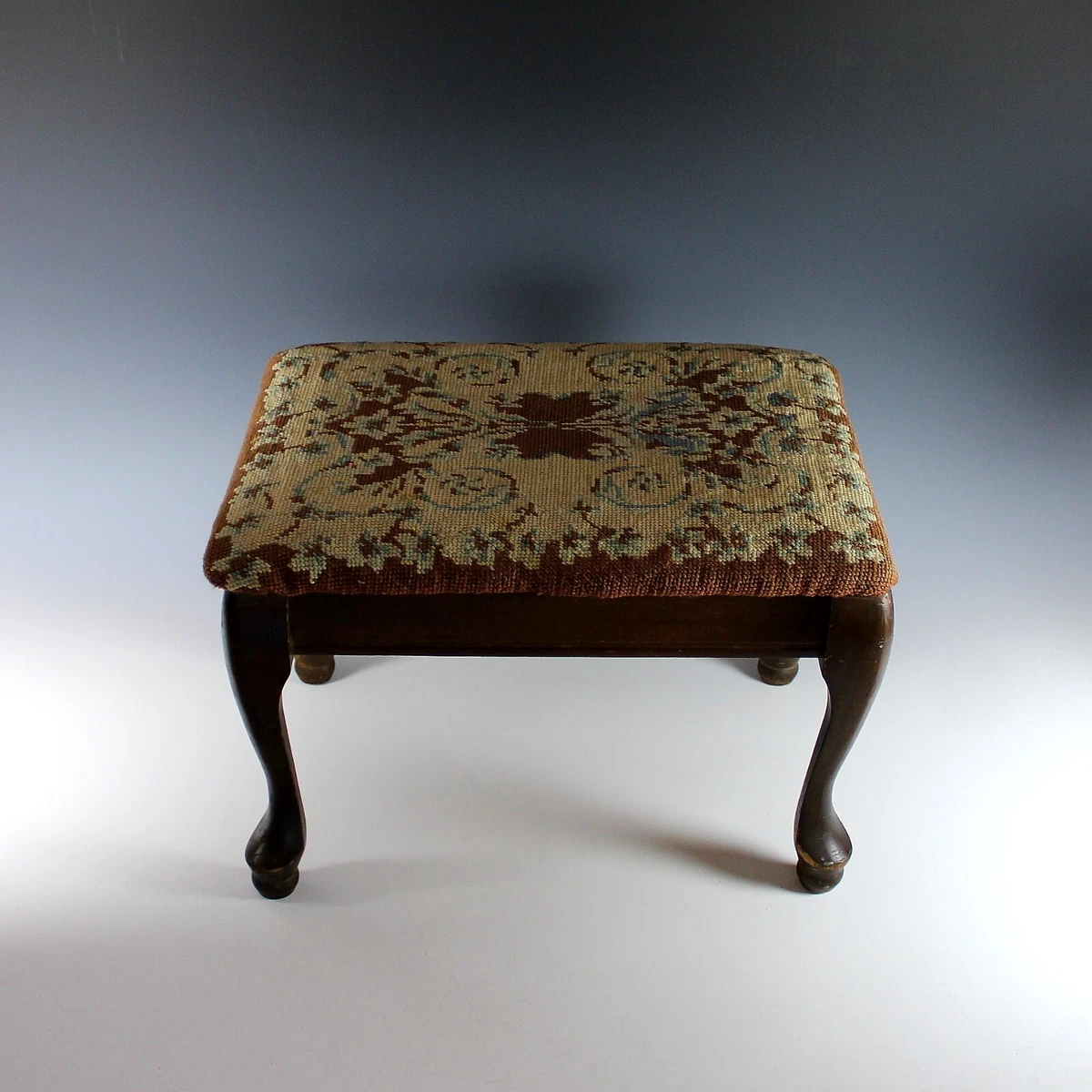 Vintage Wood Footstool Ottoman Flower Needlepoint Heated eBay