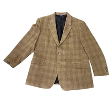 Jos.A.Bank Mens Tan Camelhair Plaid 2-Button Blazer Jacket Classic Fit Size 46R