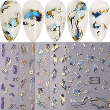 8 Sheets Marble French Tip Nail Art Stickers Decals Self-Adhesive Pegatinas Uñas
