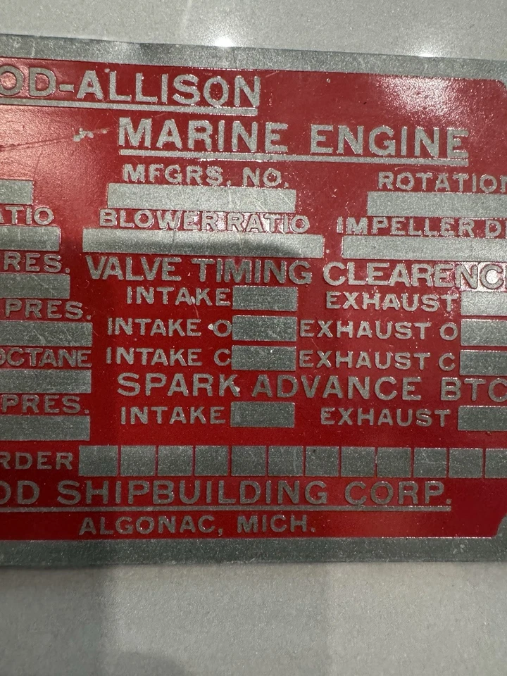原装木质 Allison 船用发动机 ID 板徽章无盖章 — 第 3/4 张图片