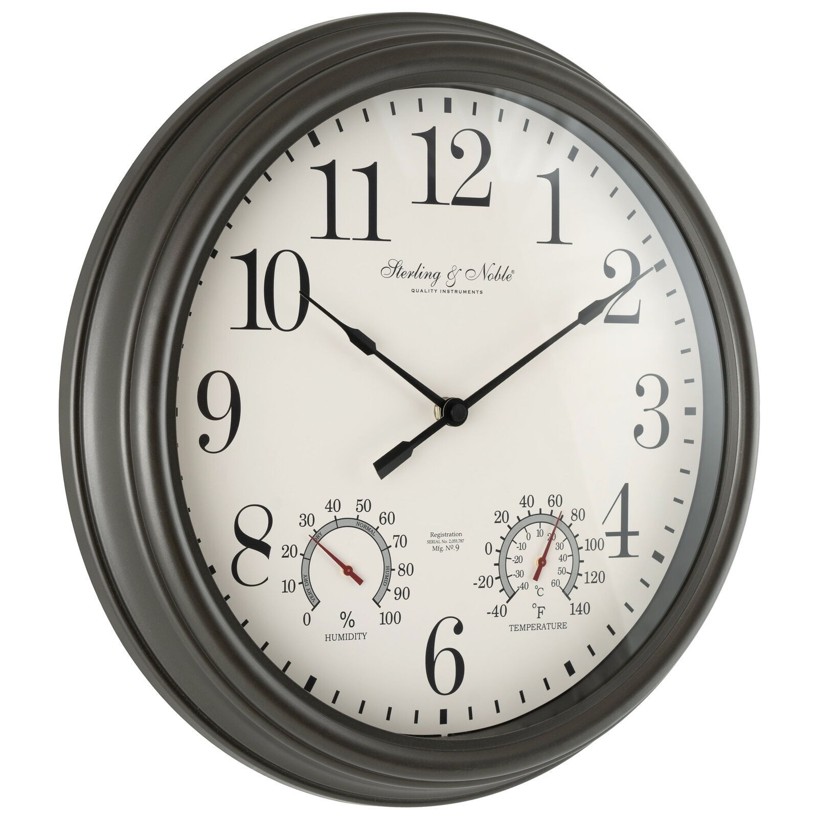 15.5" Indoor/Outdoor Gray Gunmetal Finish Arabic Round Analog Wall Clock Modern