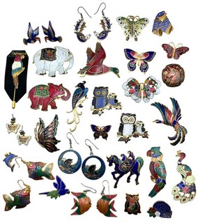 Vintage Cloisonne Enamel Animal Brooches Pin & Earrings: Mixed Lot 28 Pieces