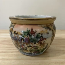 Satsuma Moriage Jardinière Planter Geisha Bonsai Peacocks SIGNED Gold Gilt