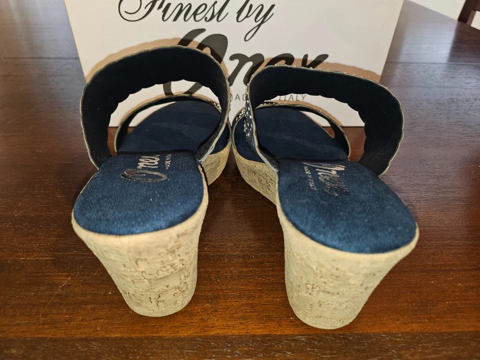 Sandália anabela Onex Oppal Navy Nubuck 2 bandas corte a laser feminina 9 nova na caixa - Imagem 4 de 4